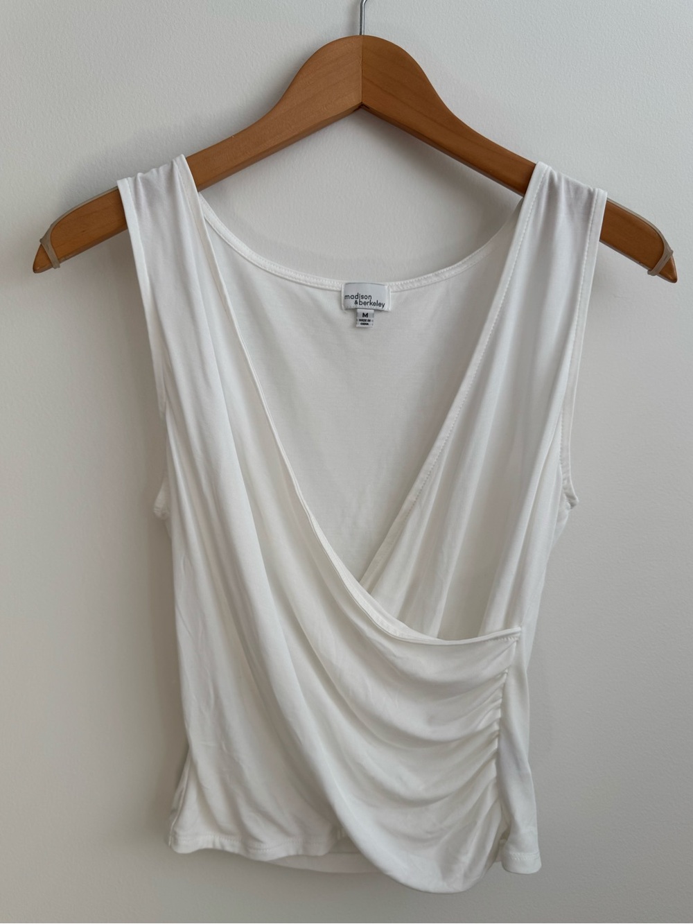 Madison & Berkeley White Surplice Faux Wrap Ruched Tank Top Size M